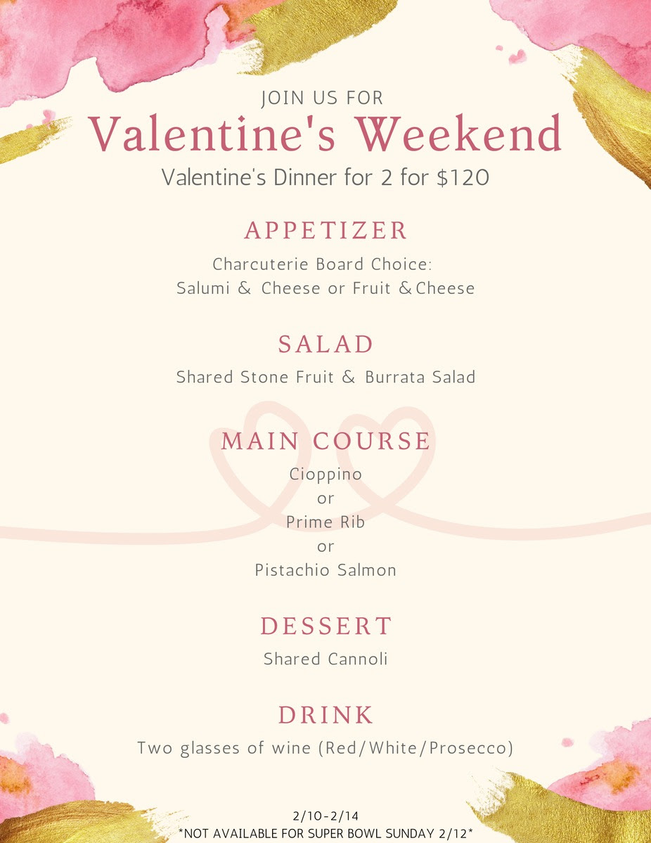 Super Bowl & Valentines Day Menus!