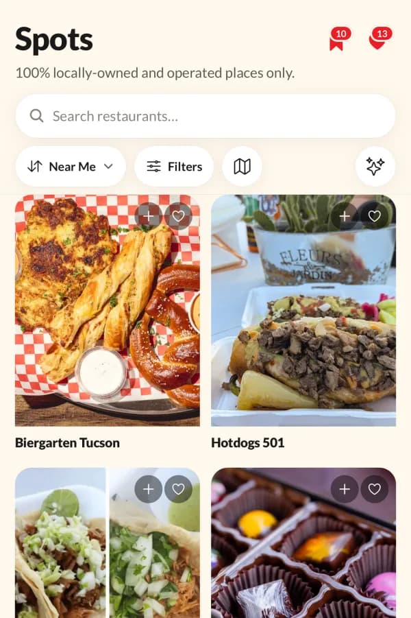 The Spots grid, browsing locally owned restaurants