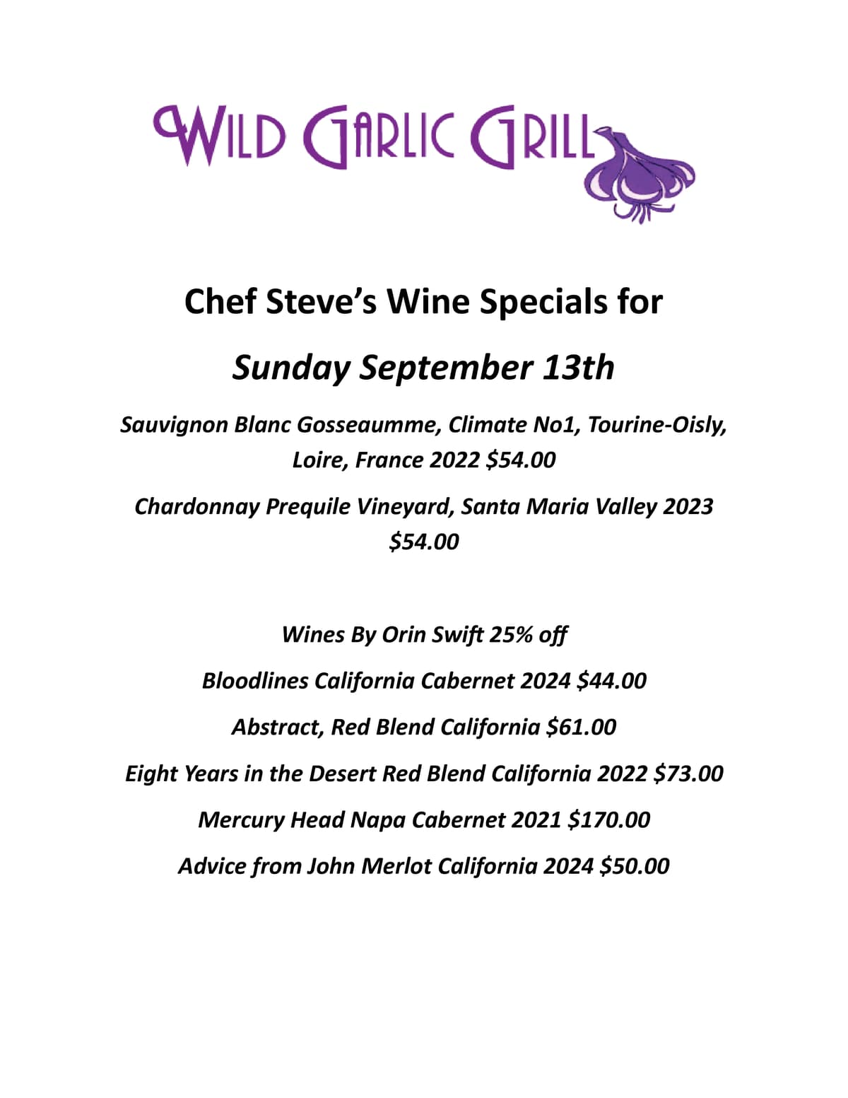 chef specials
