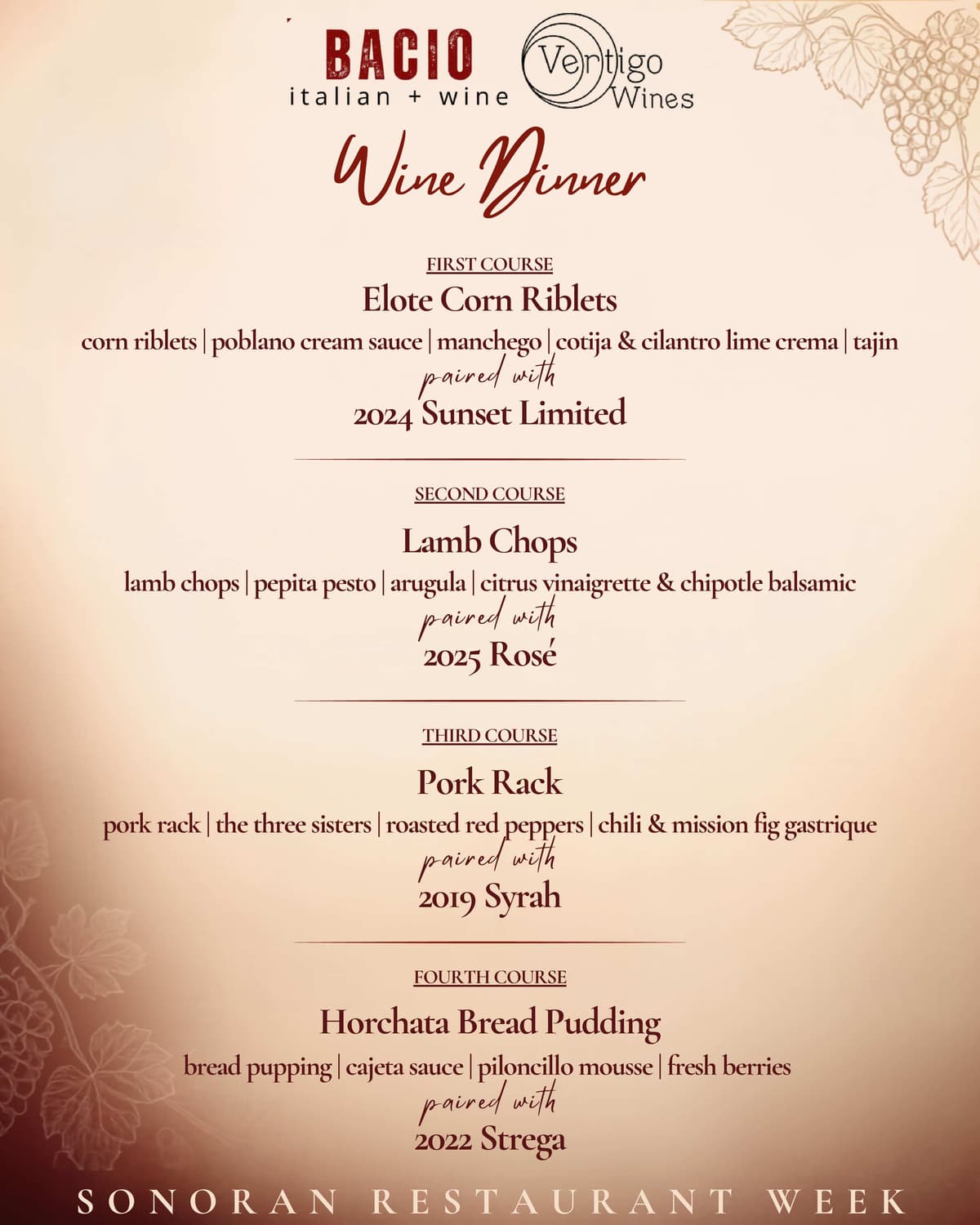 Bacio and Vertigo Wines Dinner