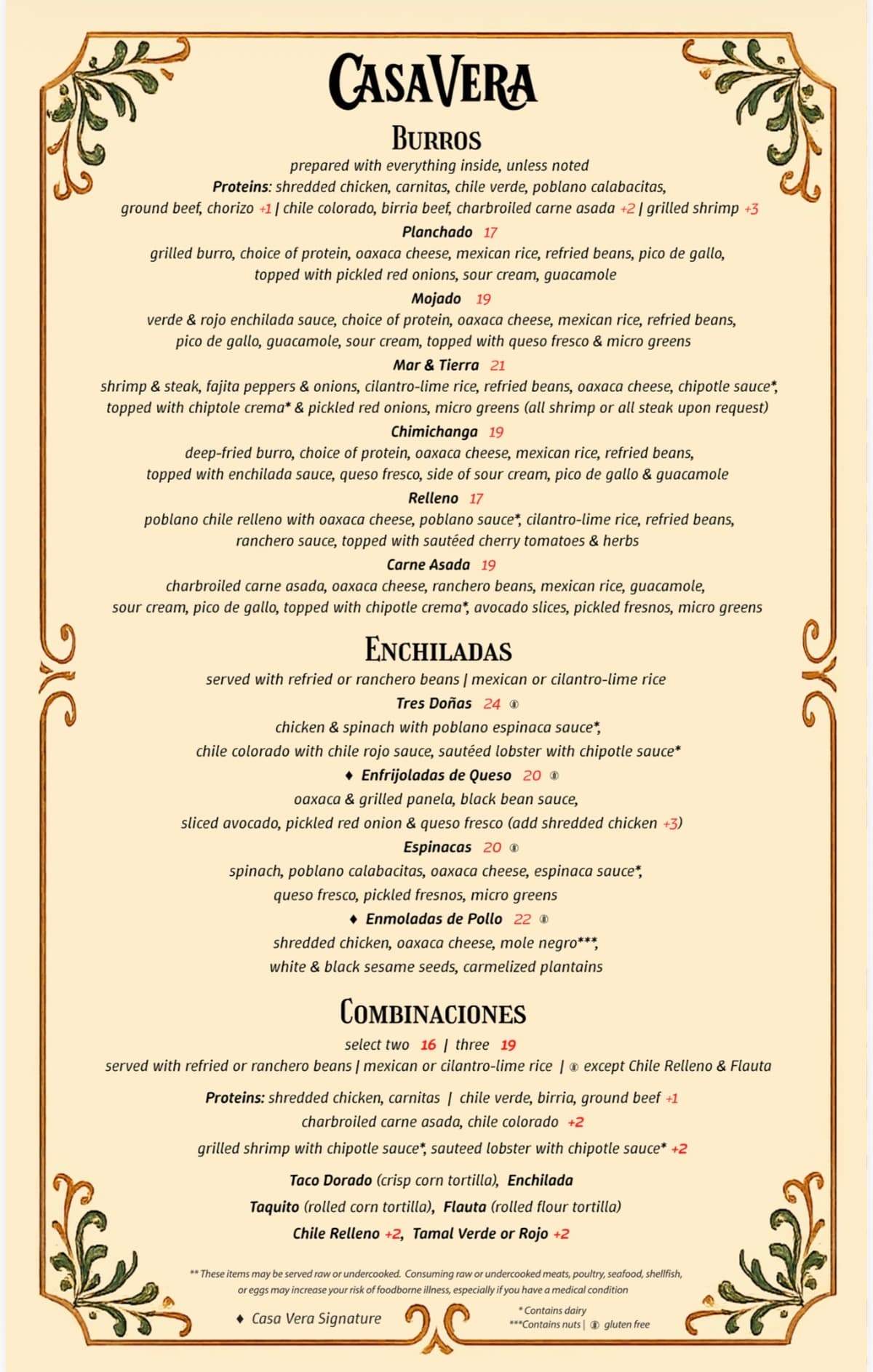 Casa Vera lunch menu