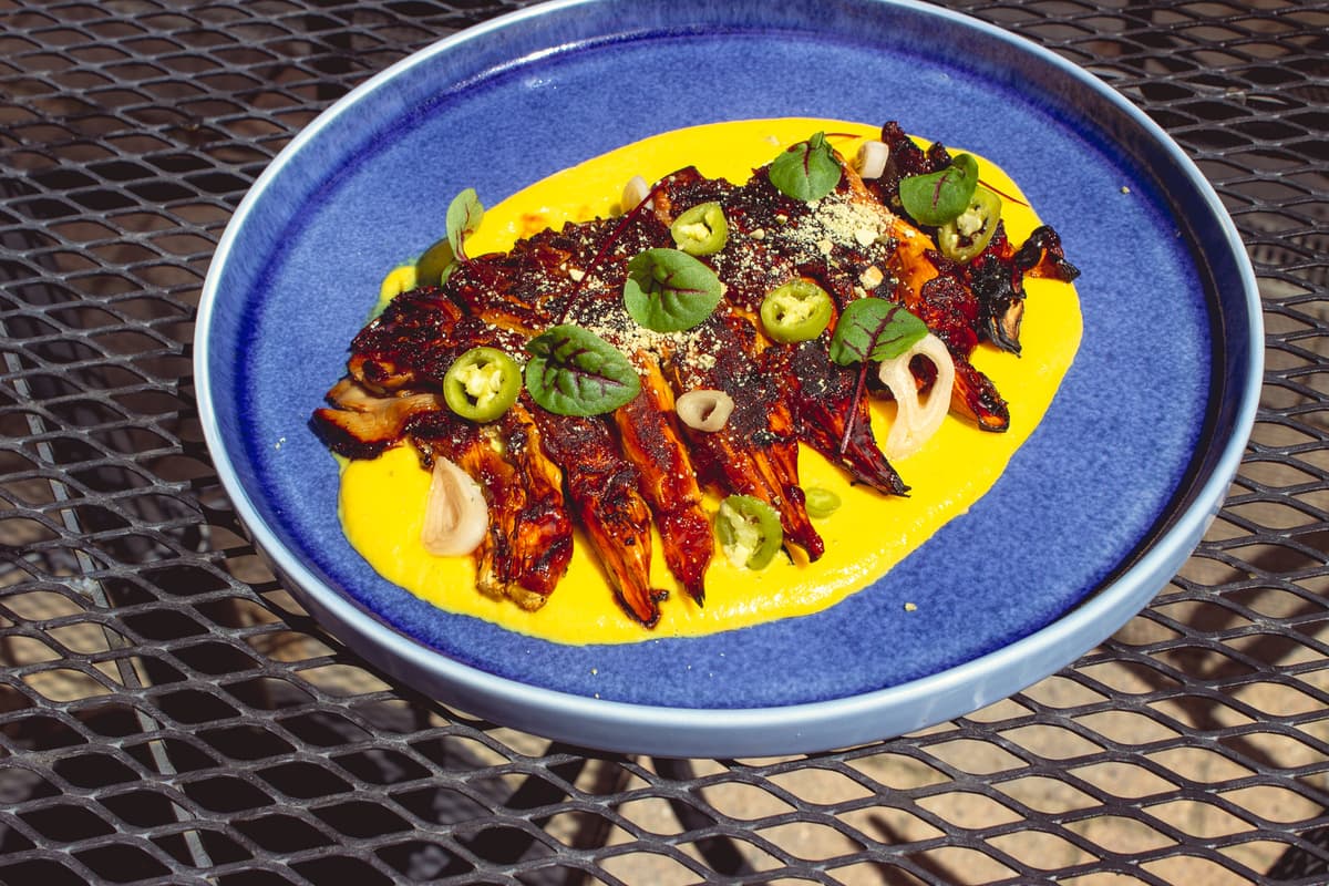 Flame-Grilled Blue Oyster Mushrooms at Sawmill Run Restaurant (Photo by Addie Ibarra)