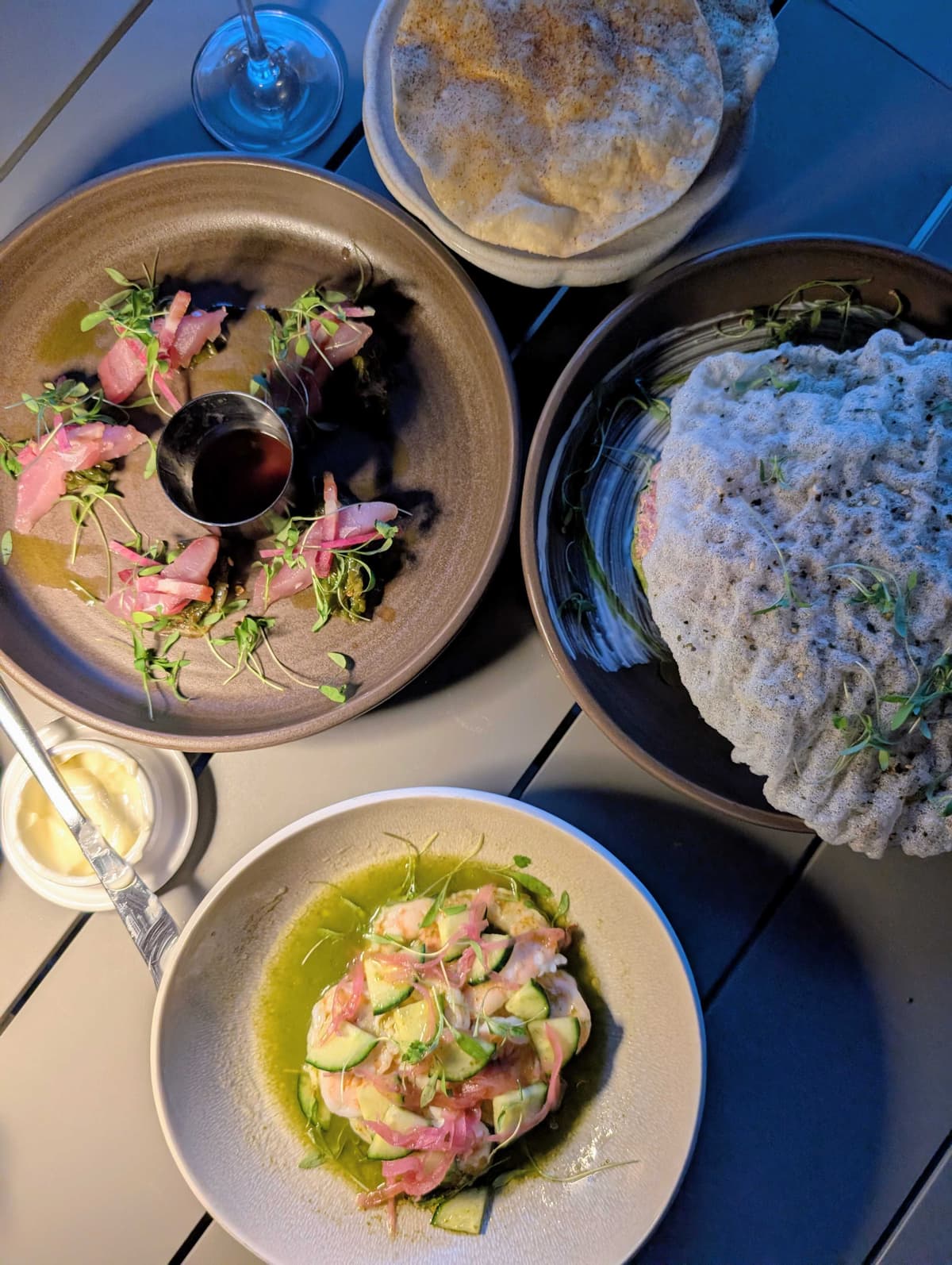 Aguachile, hamachi, and tuna at Flying V (Photo by Addie Ibarra)