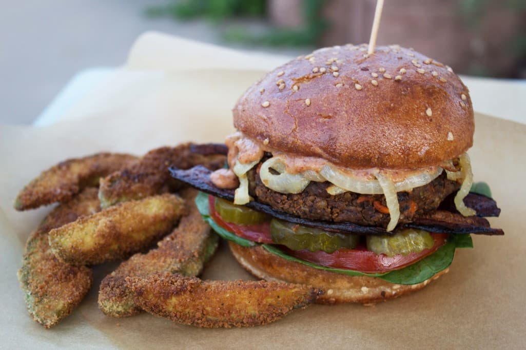 Black Bean Burger With Bacon & Avocado Fries