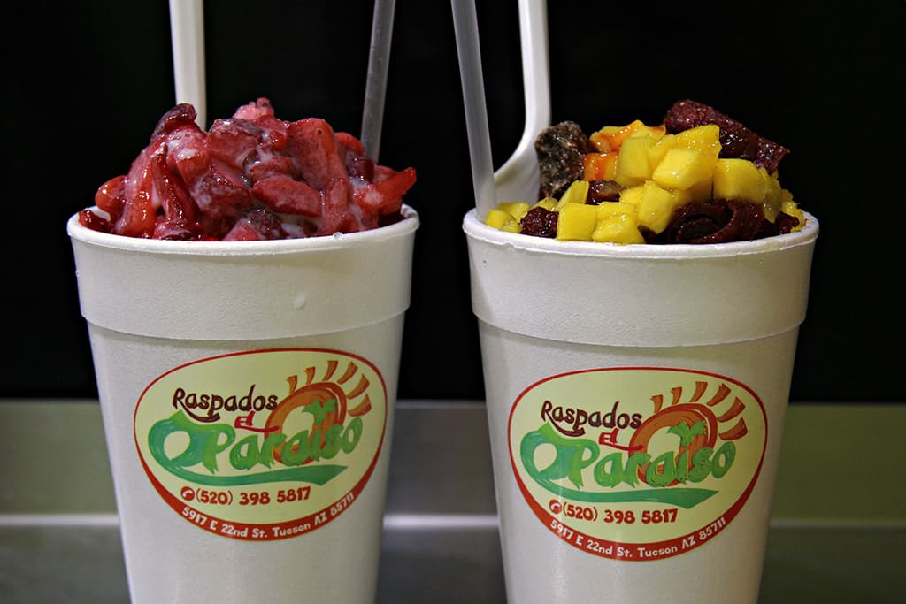 Strawberry Raspado and Reboltijo Raspado at Raspado El Paraiso (Credit: Gloria Knott)