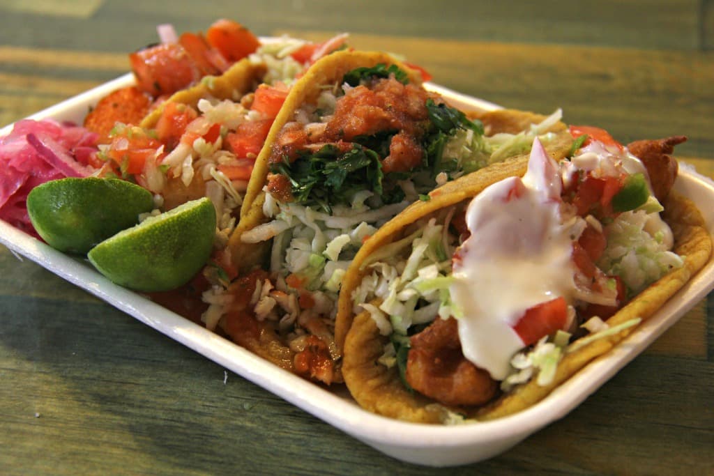 Birria Taco, Chicken Taco, & Shrimp Taco at Taqueria Pico De Gallo (Credit: Gloria Knott)