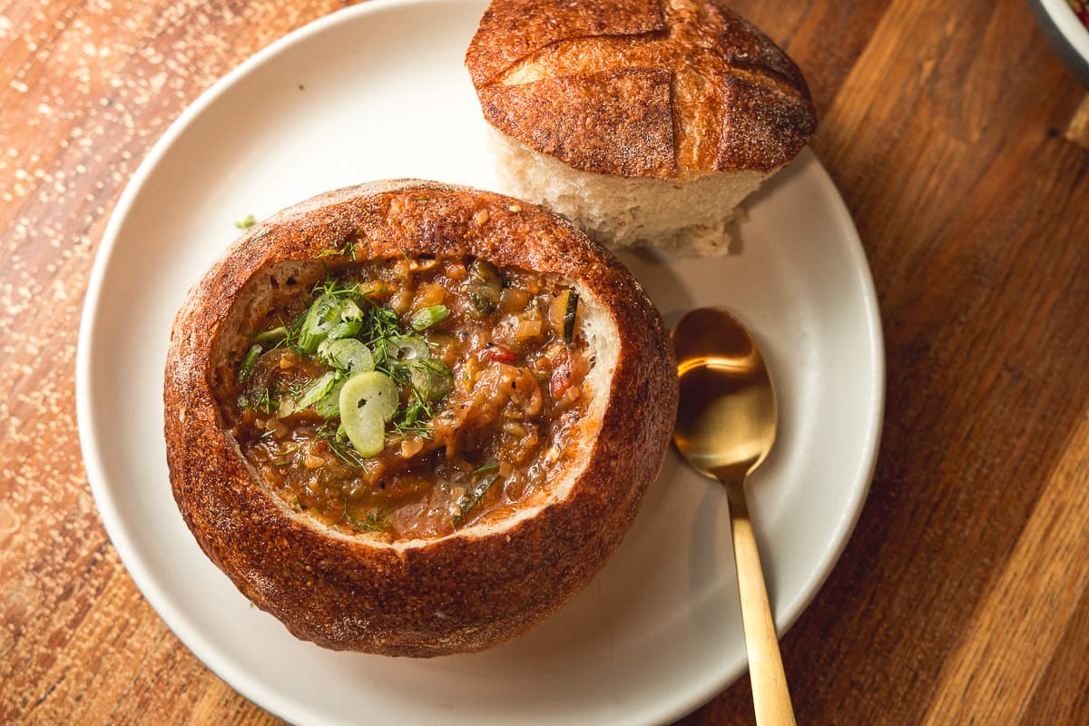 Bread Bowl with Ratatouille at August Rhodes Market