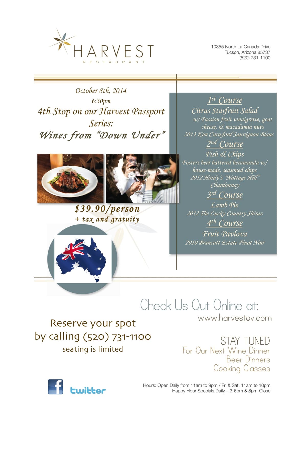 Australian Wine Dinner at Harvest Restaurant