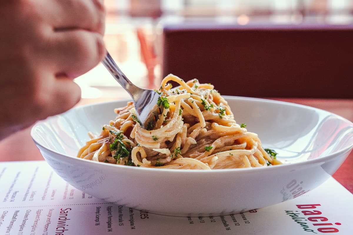 Spaghetti Carbonara at Bacio Italiano