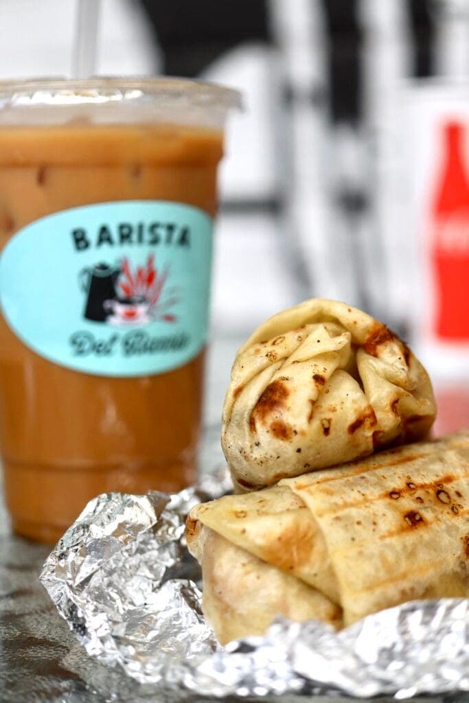 a coffee and a burrito