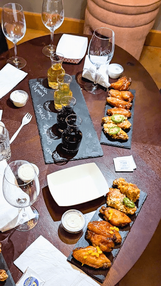 Assorted wings from OnlyWings, enjoyed at Vertigo Wines (Photo by Jackie Tran)