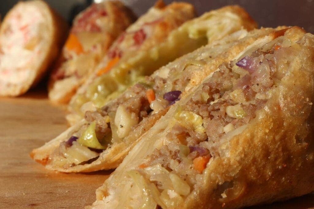 a close up of a slice of pizza