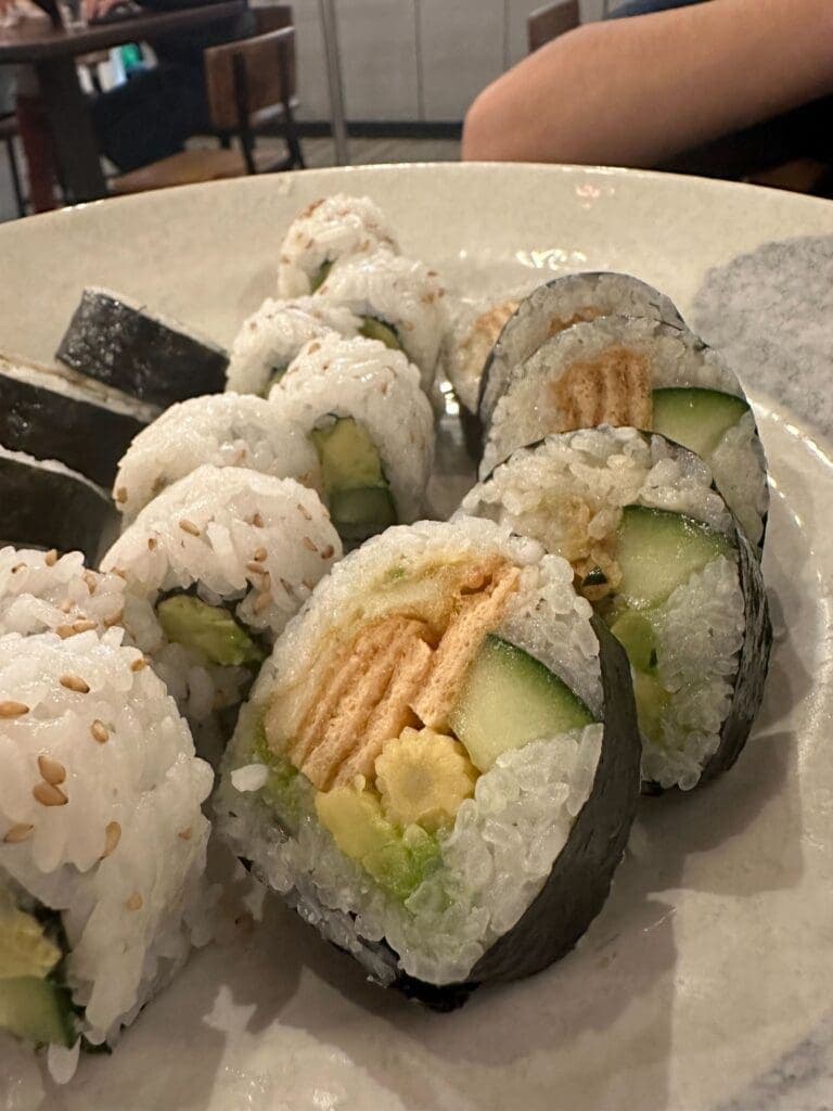 a box filled with sushi