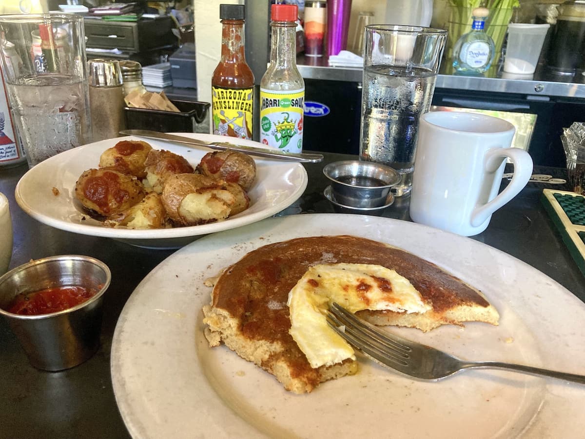 Pancake, egg & potatoes at Cup Cafe (Photo by Sam Jump)