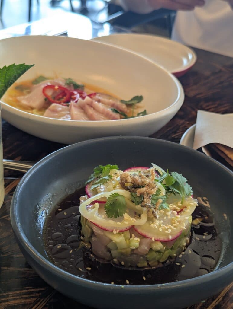 Seasonal Hamachi Aguachile and Sea Bass Crudo at Tito & Pep (Photo by Jackie Tran)