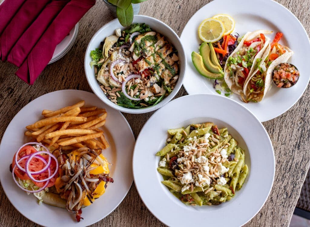 a bowl filled with different types of food on a plate