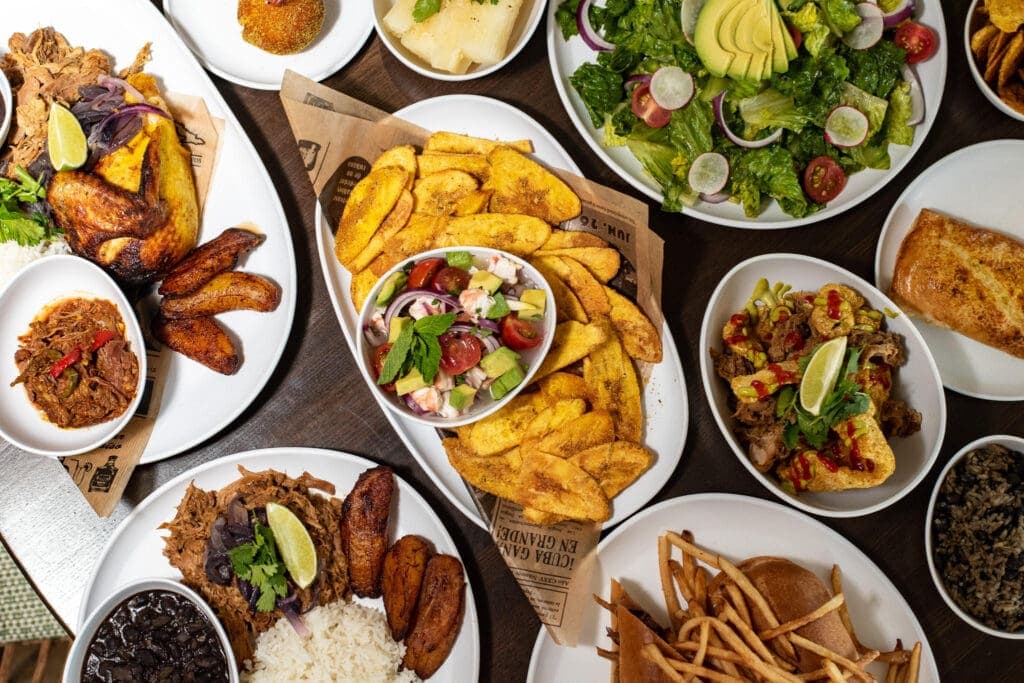 a bunch of different types of food on a plate