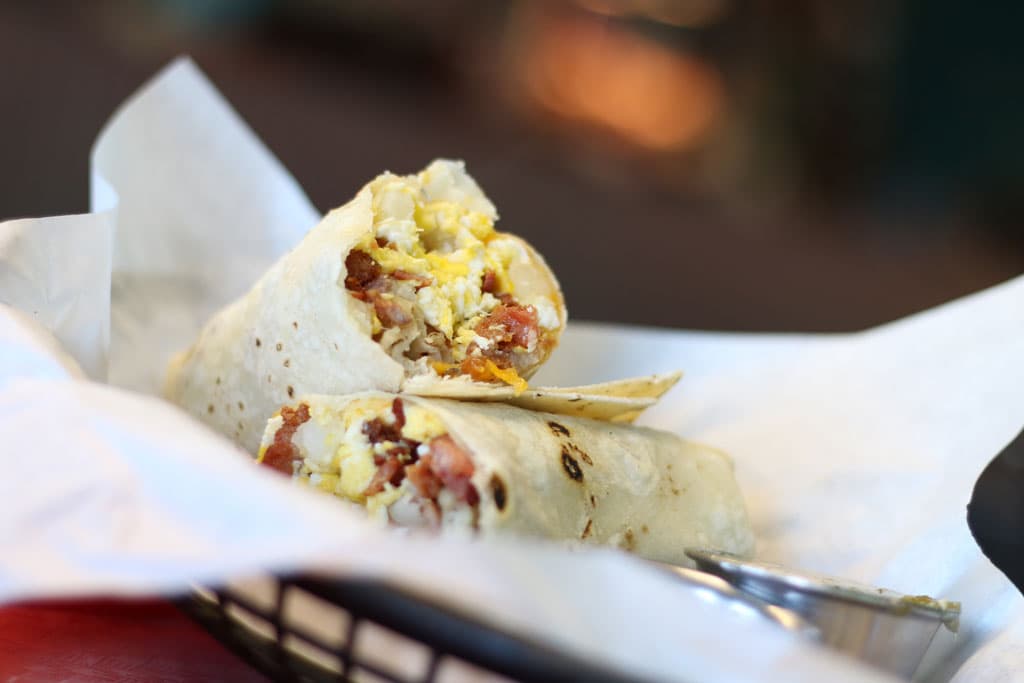 Bacon, Egg, Cheese, and Potato Breakfast Burrito at Tania's "33" Dos Mundos
