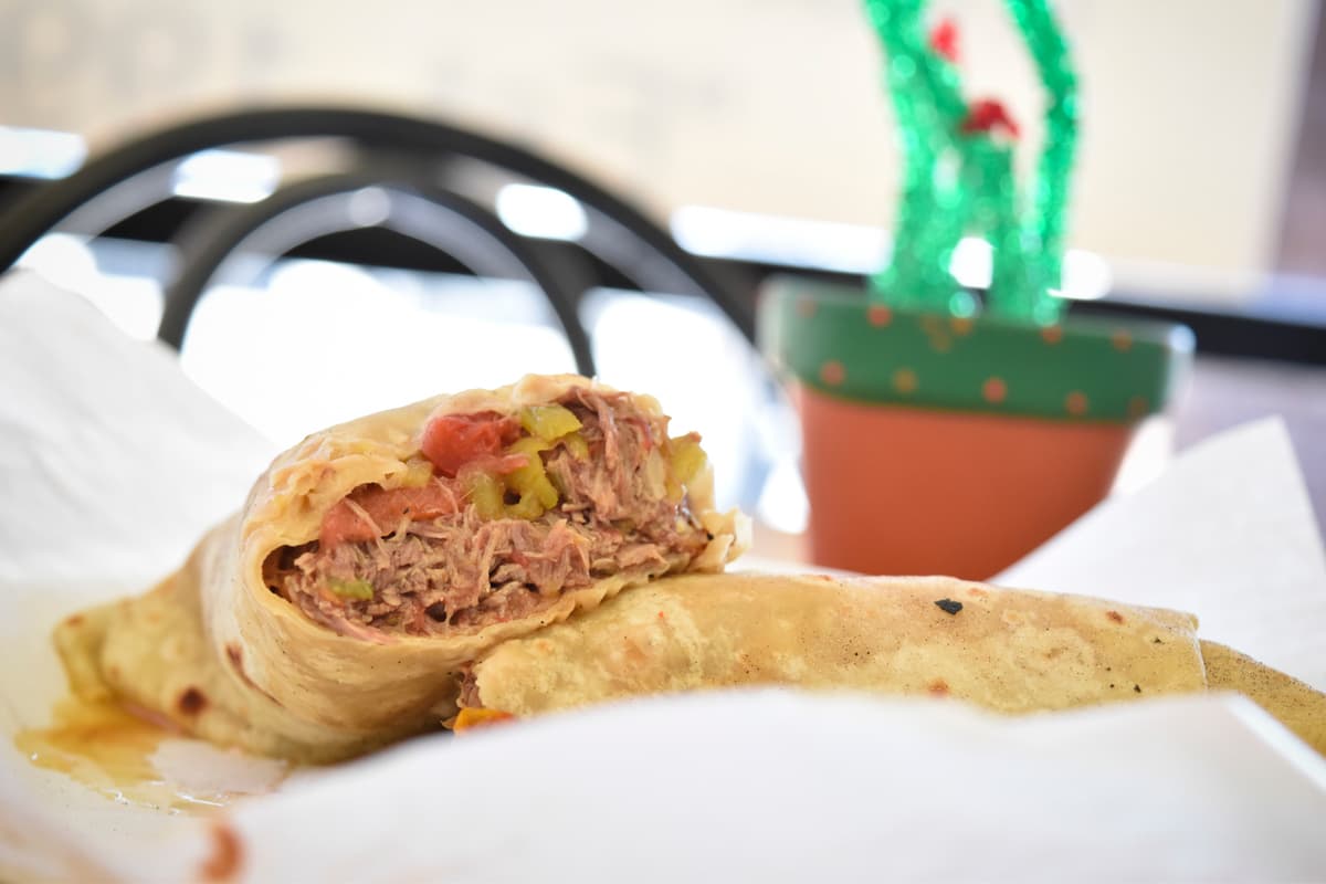 Green chile burrito at La Mesa Tortillas