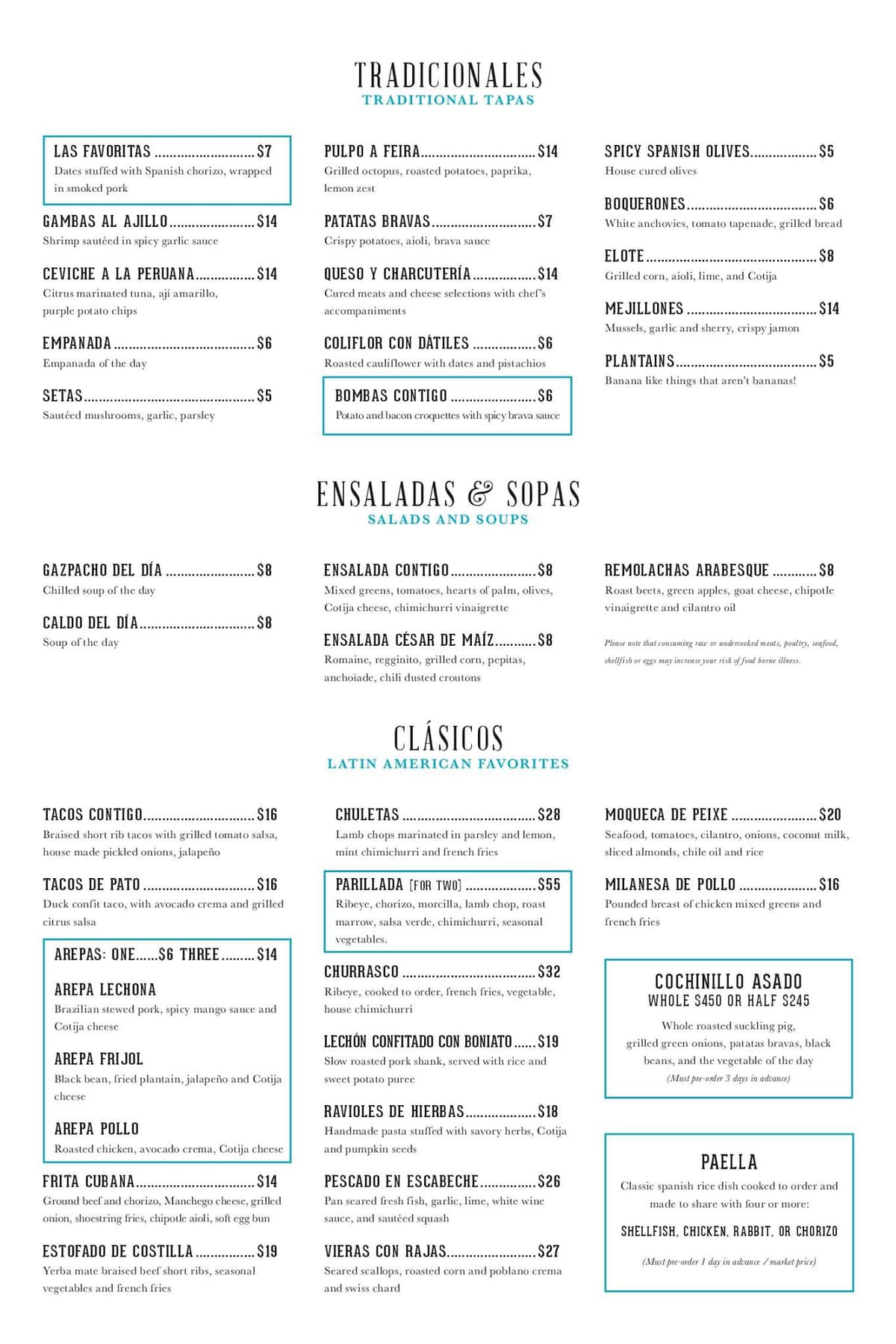 Contigo Menu
