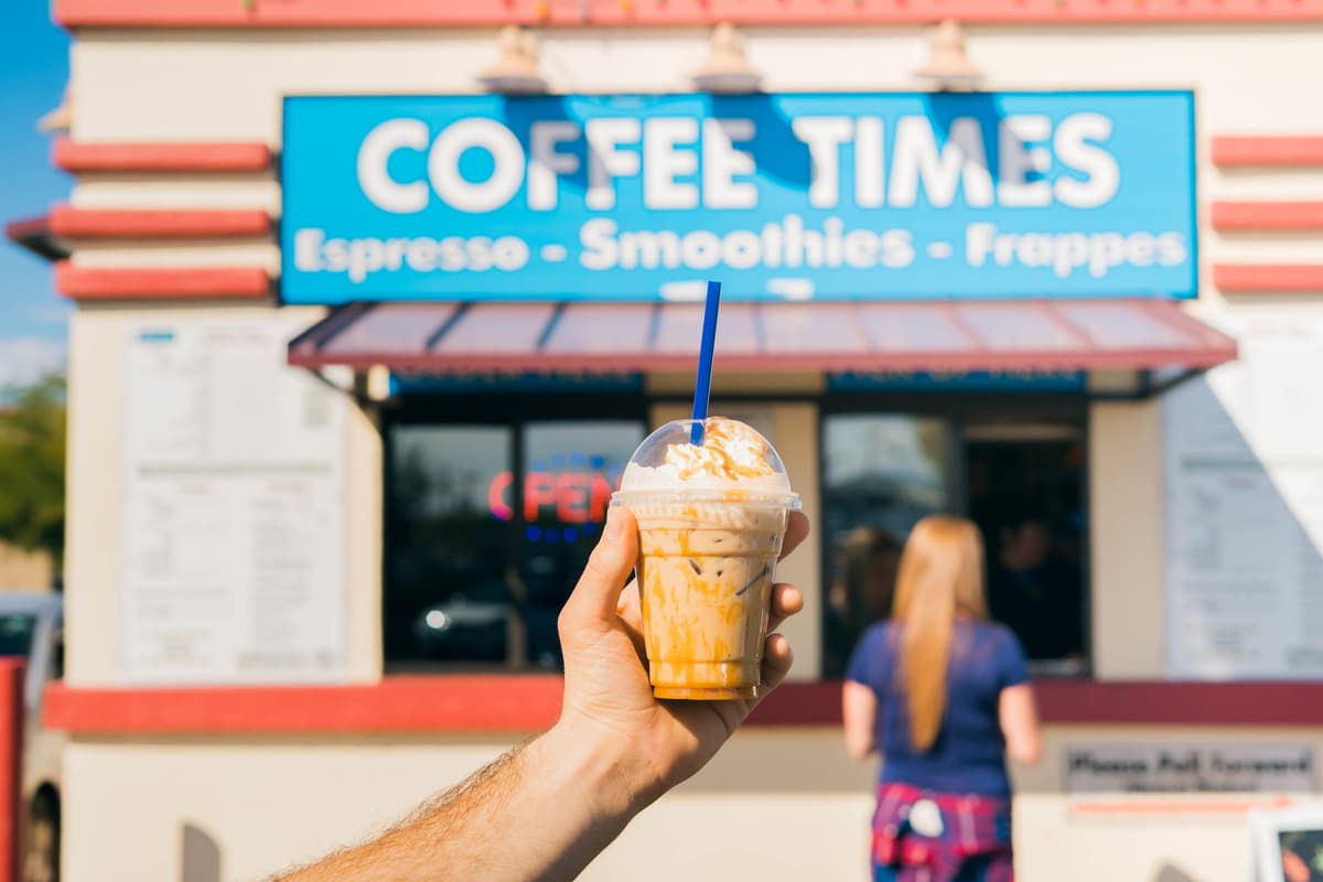 Seasonal Iced Pumpkin Pie Macchiato with whip at Coffee Times