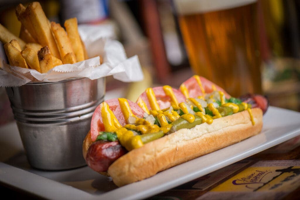 a close up of a hot dog