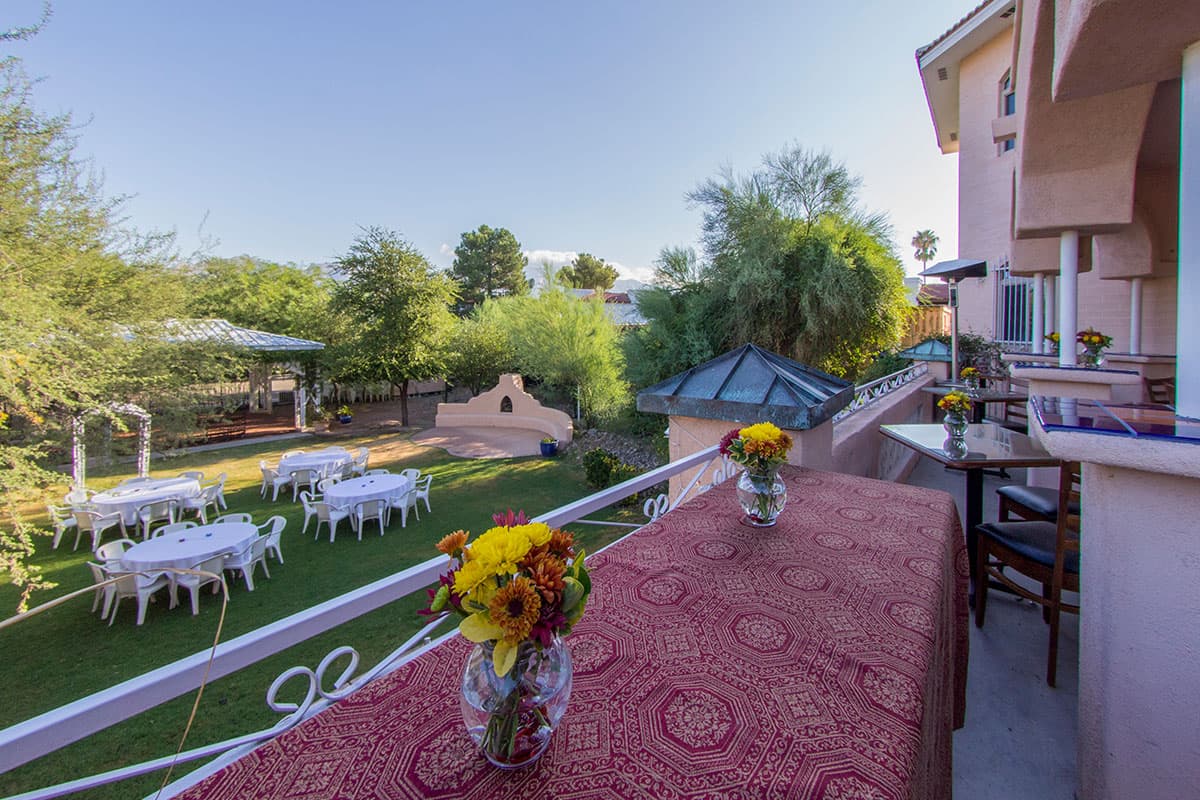 Upper patio and lower garden area at Delectables Catering & Venue