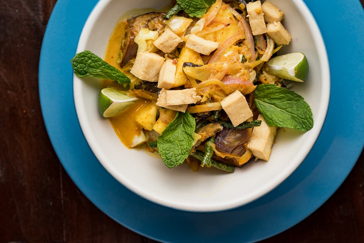 Malay Soft Eggplant, Pineapple + Long Bean Vegetable Curry at DOWNTOWN Kitchen + Cocktails (Credit: Jackie Tran)