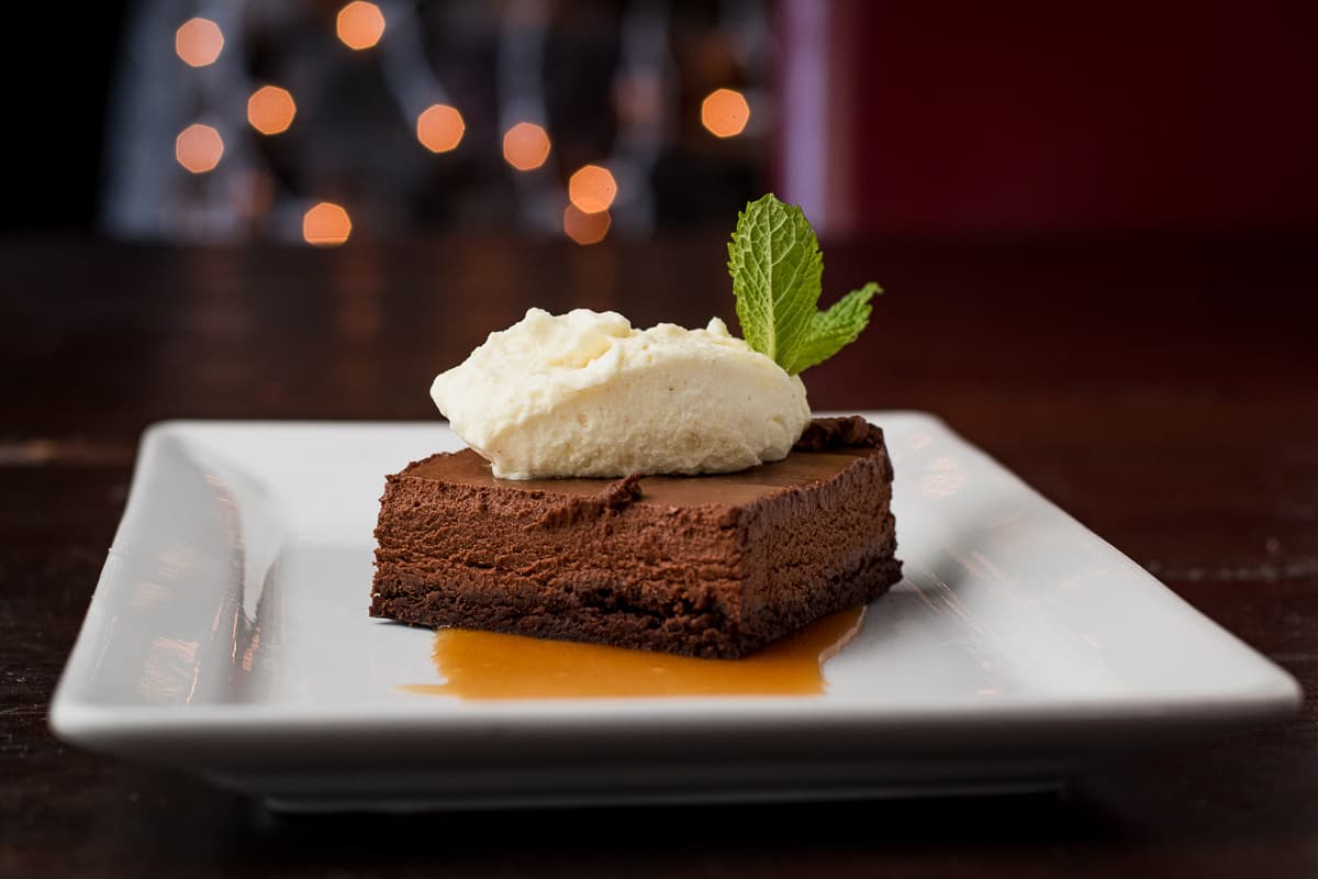 Portuguese Flourless Chocolate Cinnamon, Coffee, Rum Mousse Cake at DOWNTOWN Kitchen + Cocktails (Credit: Jackie Tran)