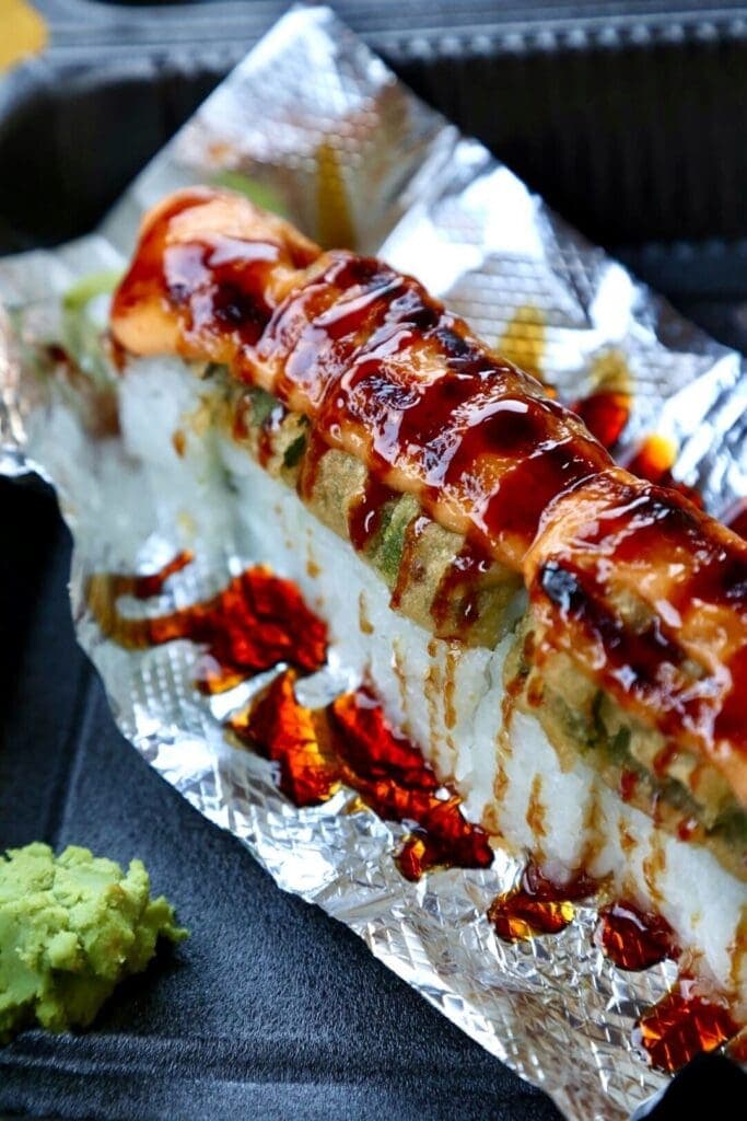 a close up of sushi