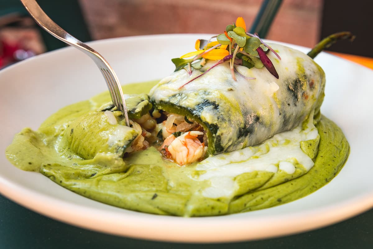 Eggless Chile Relleno con Camarones at El Chinito Gordo (Credit: Jackie Tran)