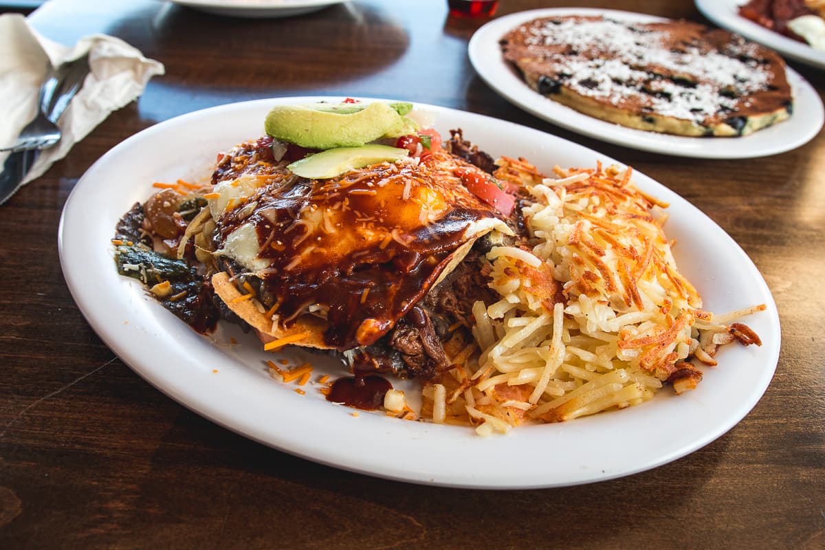 Smoked Brisket Machaca Huevos Rancheros at Baja Cafe on Broadway (Credit: Jackie Tran)