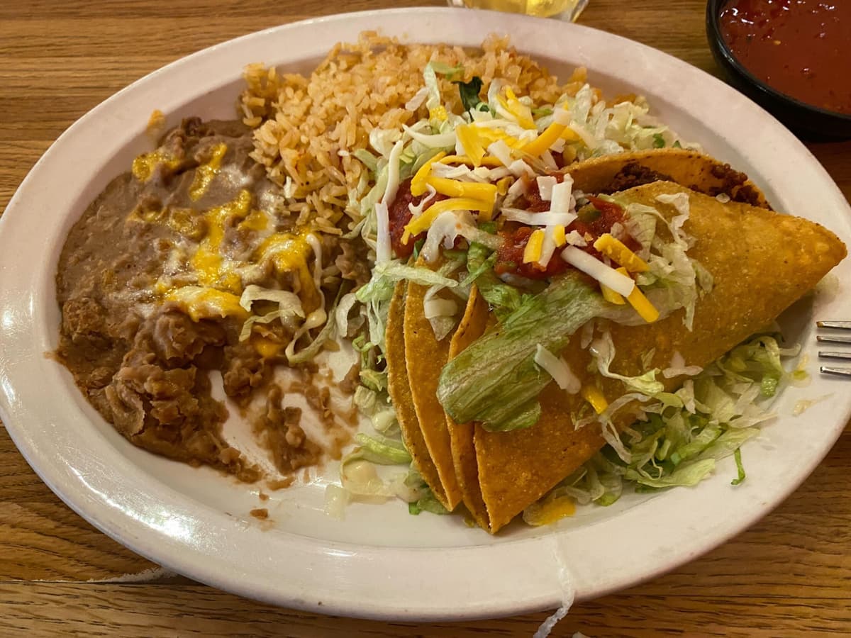 Beef Tacos with Rice and Beans from El Minuto Cafe