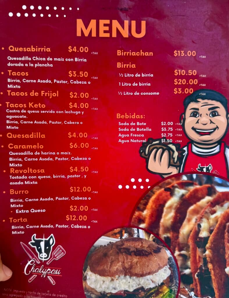 Chalypau menu (Photo by Elian Macias Parada)