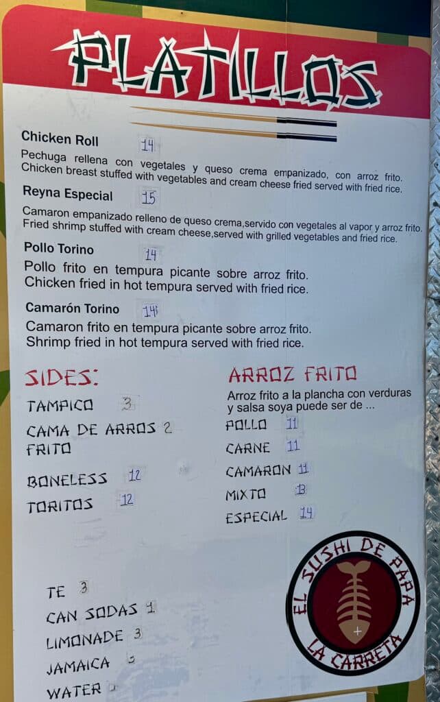 El Sushi de Papá La Carreta menu (Photo by Elian Macias Parada)