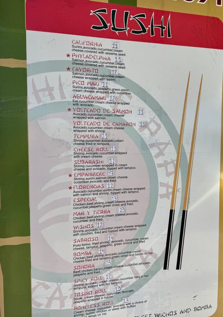 El Sushi de Papá La Carreta menu (Photo by Elian Macias Parada)
