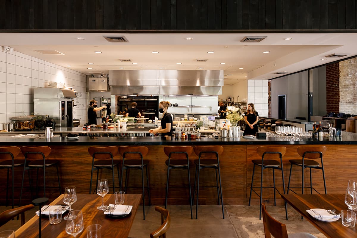 View of the kitchen from the bar at BATA