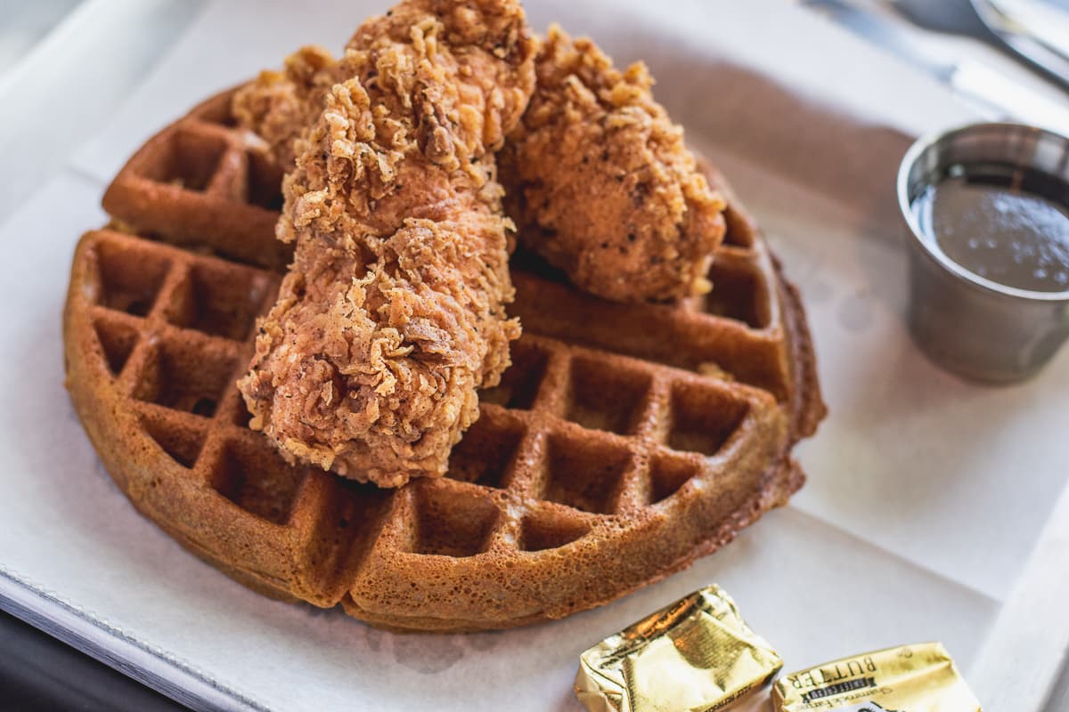 Chicken & Waffle with Bourbon Maple Syrup at the Drunken Chicken (Credit: Jackie Tran)