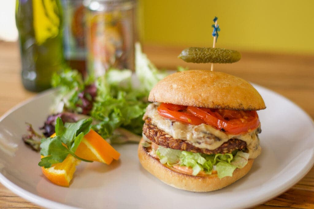 a sandwich cut in half on a plate