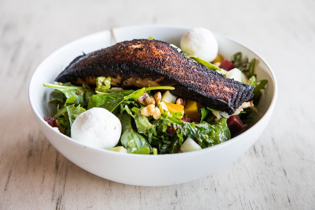 Roasted Beet Salmon Salad at Goodness Skyline (Credit: Taylor Noel Photography)
