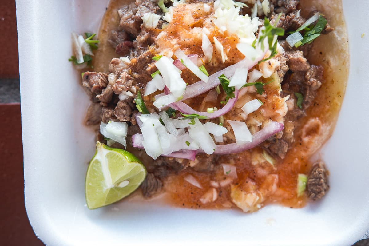 Carne asada taco at Karamelo King
