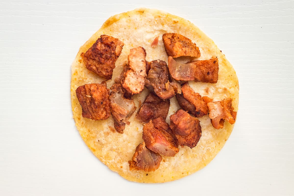 Chicharron de puerco taco from Carniceria los Vaqueros (Credit: Jackie Tran)