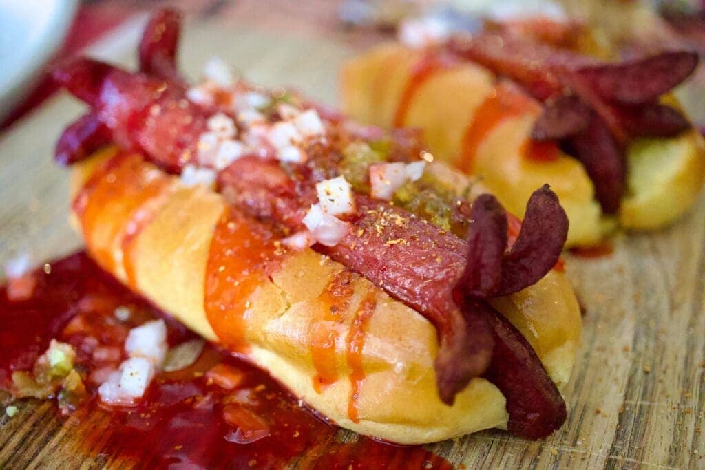 a close up of food