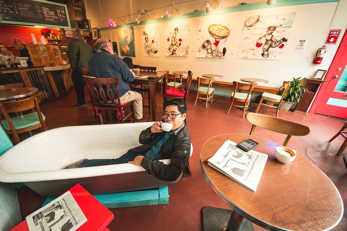 Jackie Tran looking fly at Bathtub Coffee in Bisbee, Ariz. (Credit: Anna Figueroa)
