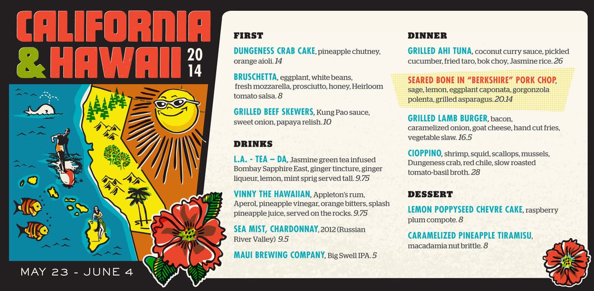 Kingfisher Summer Road Trip Menu: California & Hawaii