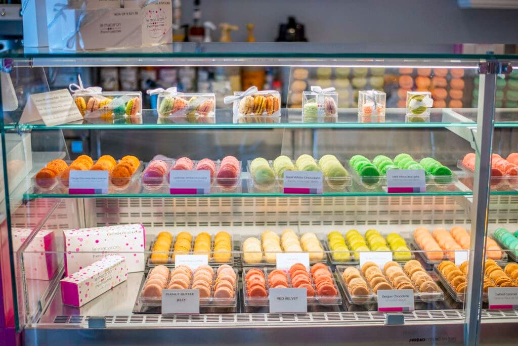 a display in a store filled with lots of different types of food