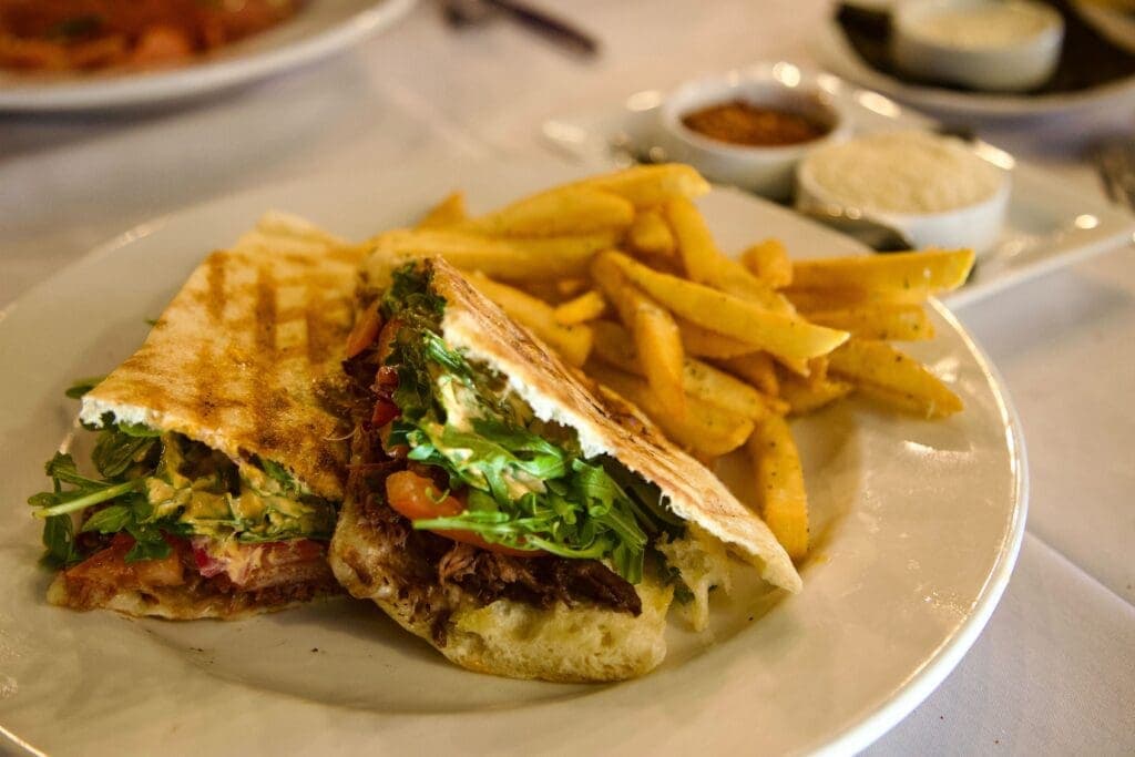a close up of a sandwich on a plate