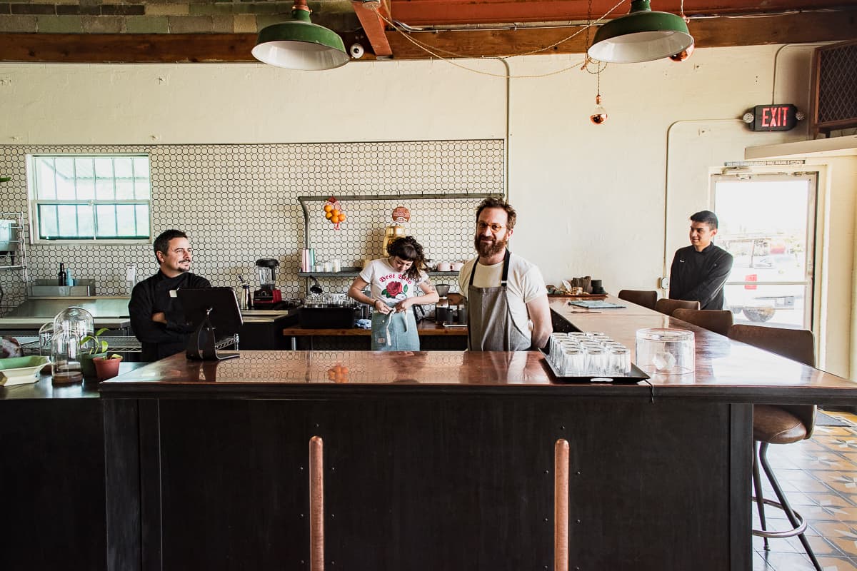 Monsoon Chocolate culinary director Nathan Teufel, beverage manager Alana Giannone, owner Adam Krantz, and chef de cuisine Luis Magallon (Credit: Jackie Tran)