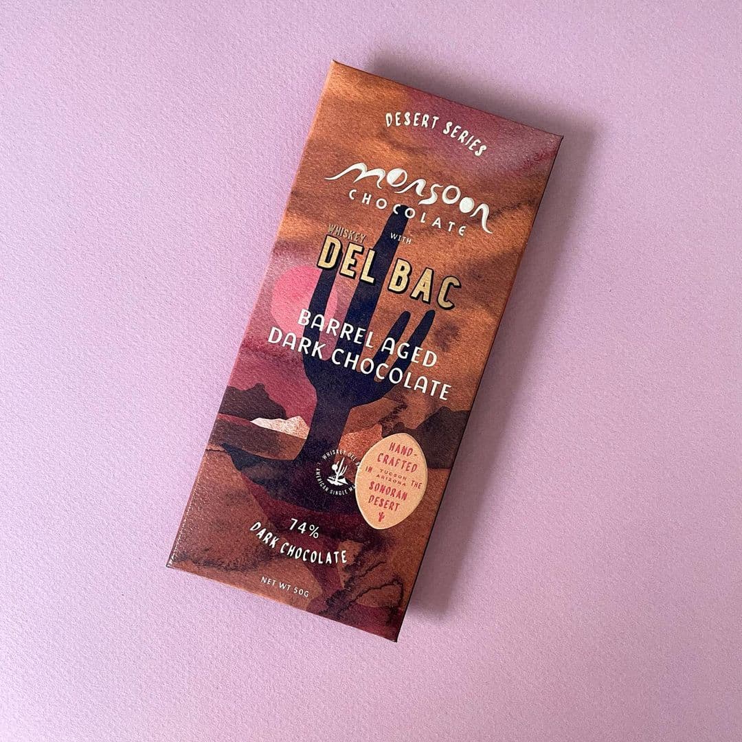 Whiskey Del Bac Barrel Aged Dark Chocolate Bar (Photo courtesy of Monsoon Chocolate)