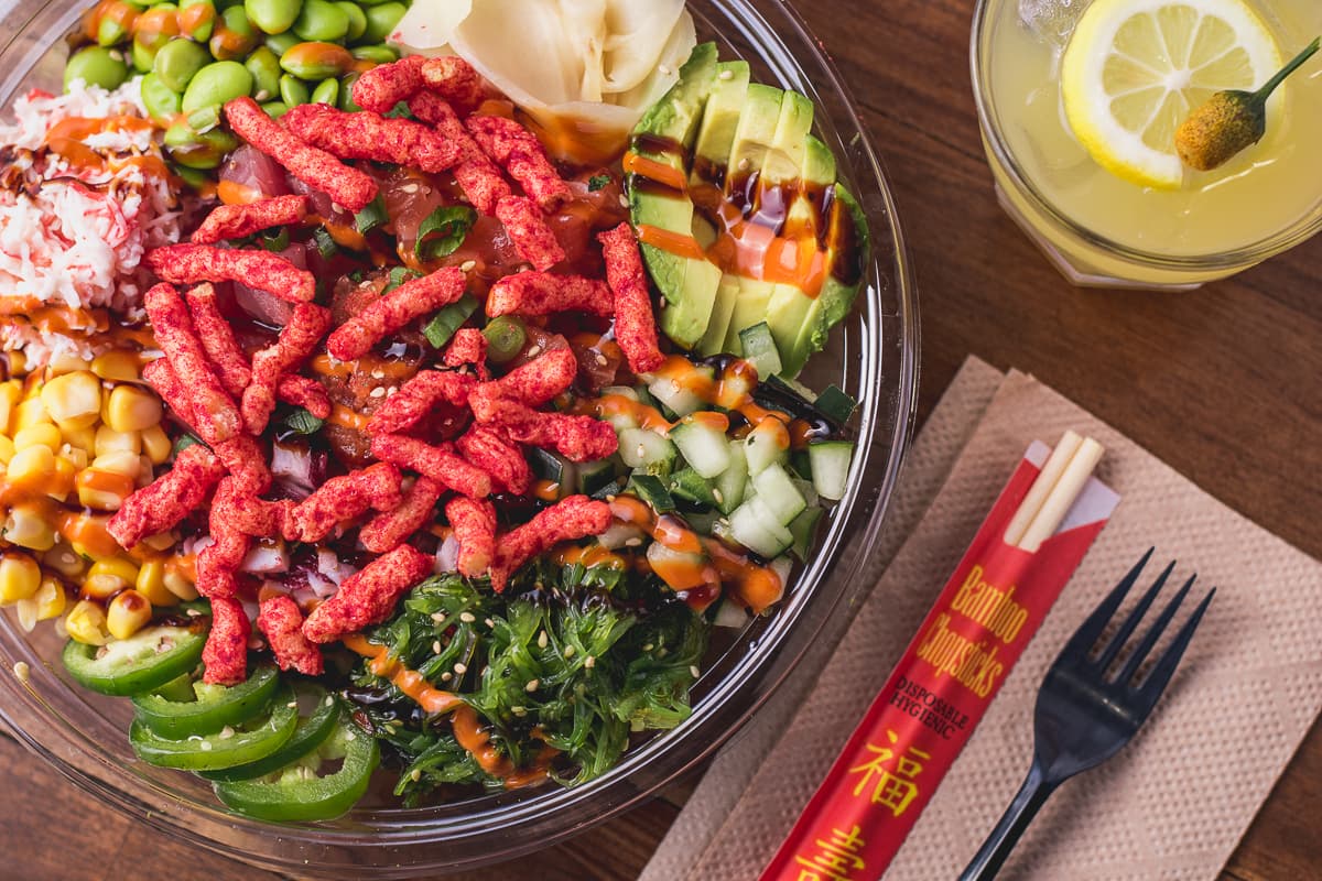 Hot Cheetos on a poke bowl at PokeZone (Photo by Jackie Tran)